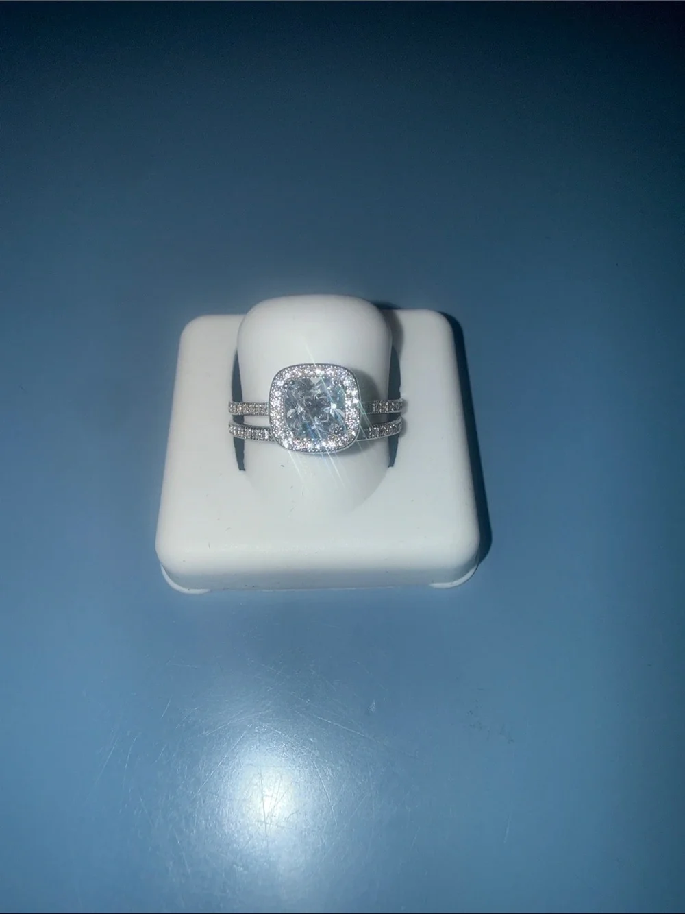 Double Band Halo Engagement Ring (Moissanite) - Women Jewelry
